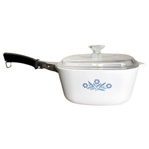 Vtg Corning Ware 2 1/2 QT Blue Cornflower Casserole Dish Pyrex Lid & Grip Handle